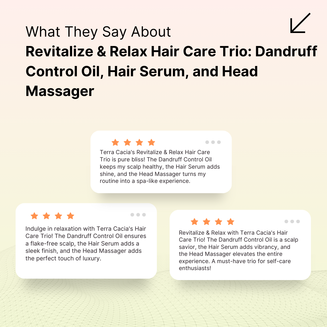 Revitalize & Relax Hair Care Trio: Dandruff Control Oil, Hair Serum, and Head Massager