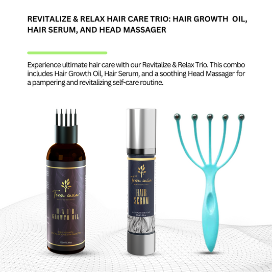 Revitalize & Relax Hair Care Trio: Hair Growth Oil, Hair Serum, and Head Massager