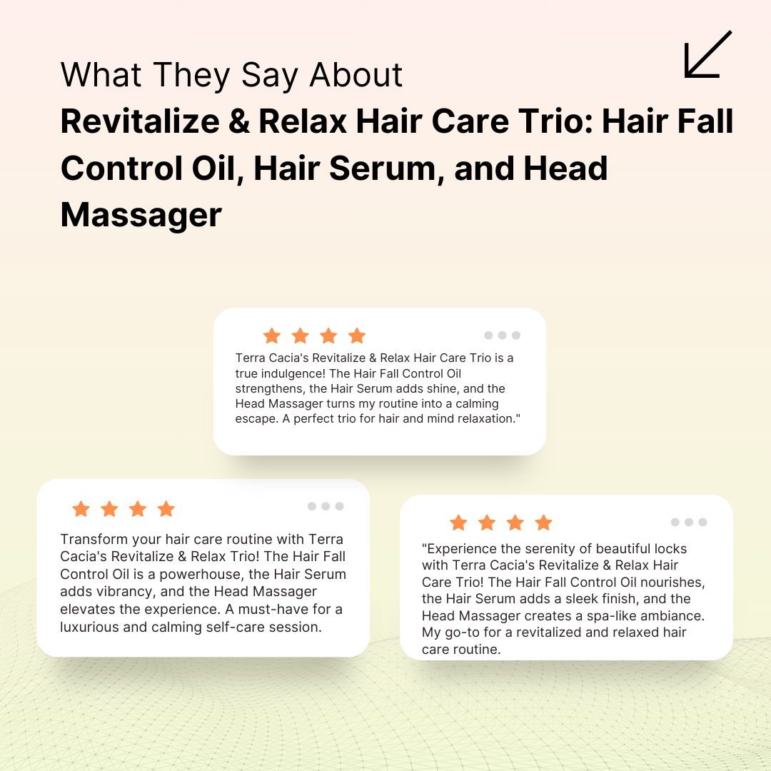 Revitalize & Relax Hair Care Trio:  Hair fall Control Oil, Hair Serum, and Head Massager
