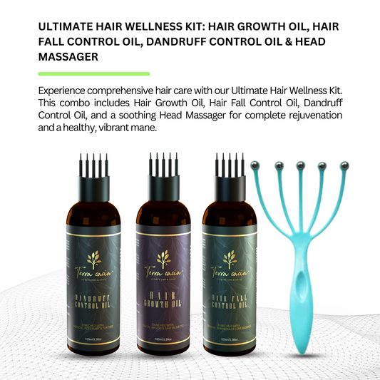 Ultimate Hair Wellness Kit: Hair Growth Oil, Hair Fall Control Oil, Dandruff Control Oil & Head Massager