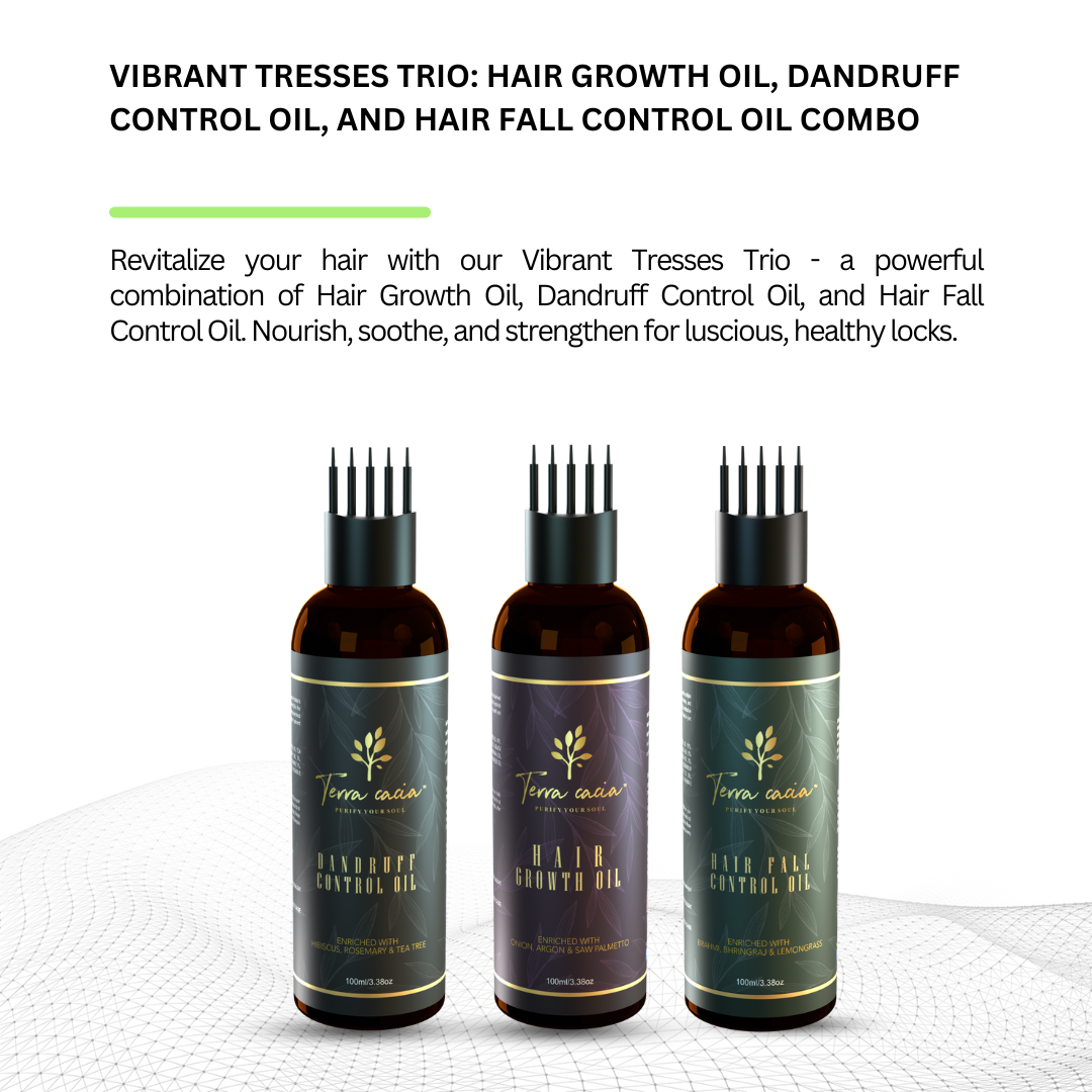 Vibrant Tresses Trio: Hair Growth Oil, Dandruff Control Oil, and Hair Fall Control Oil Combo